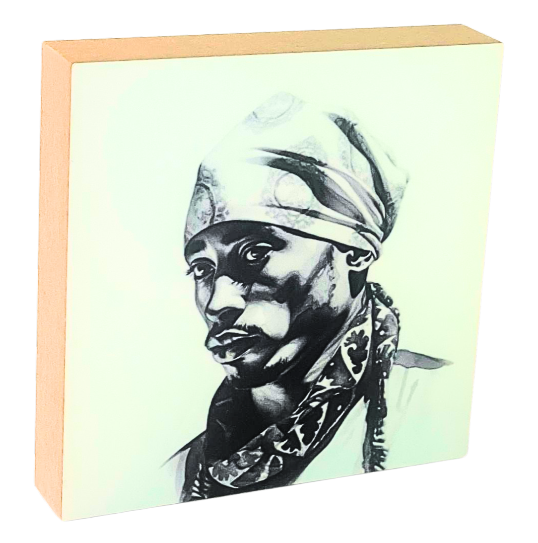 Holzbild 10 x 10 cm mit dem Portrait von Tupac Shakur