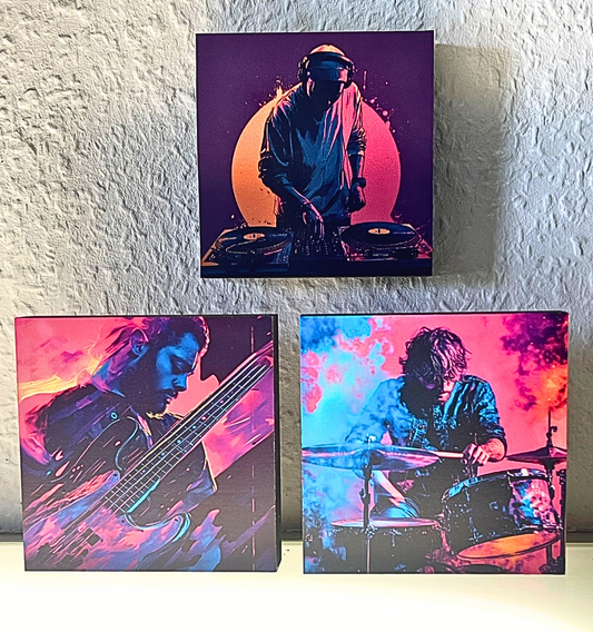 Festival Holzbilder als bunte Wanddeko mit Musik- und Konzert-Feeling