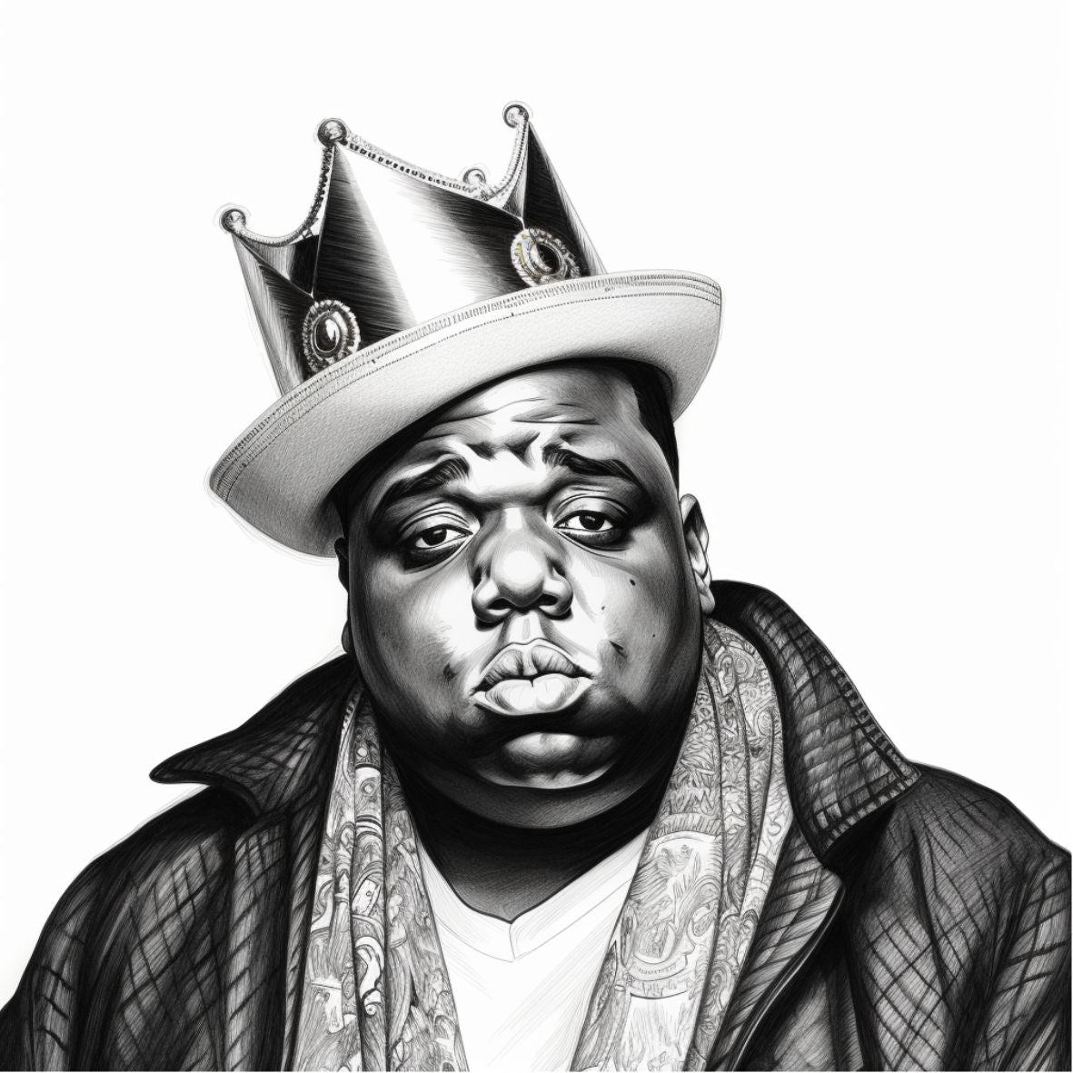 Vollbild Motiv Notorious B.I.G. mit Mantel, Schal und Krone.