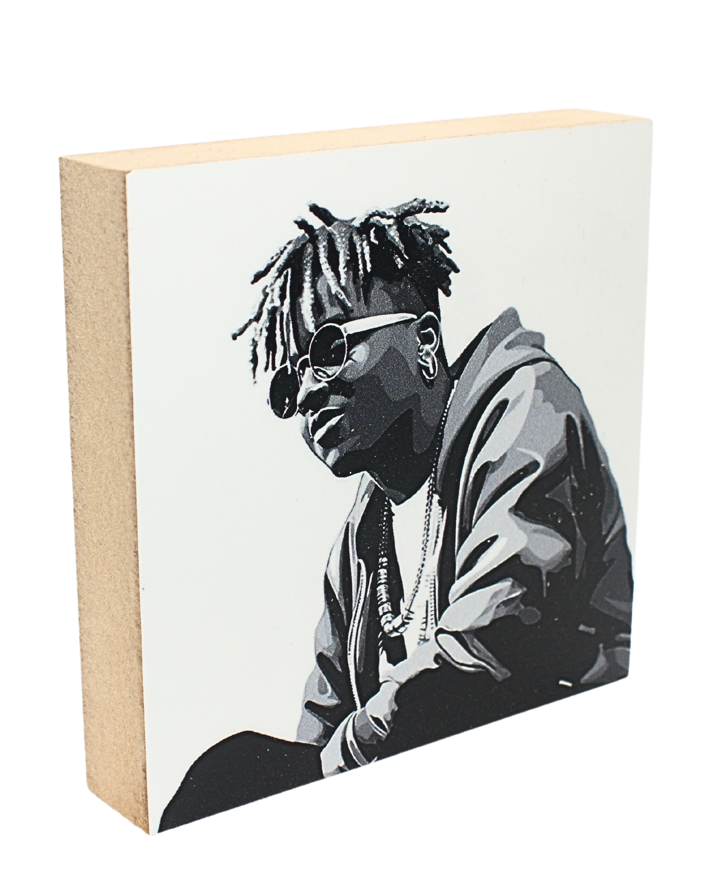 Holzbild 10 x 10 cm mit dem Abbild von Juice Wrld