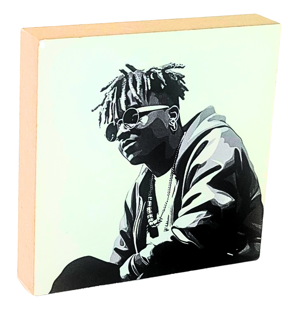 Holzbild 10 x 10 cm mit dem Abbild von Juice Wrld