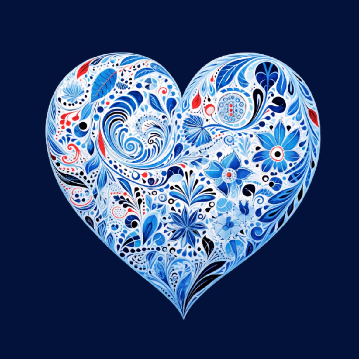 Vollbild Motiv hellblaues Herz mit floralen Mustern