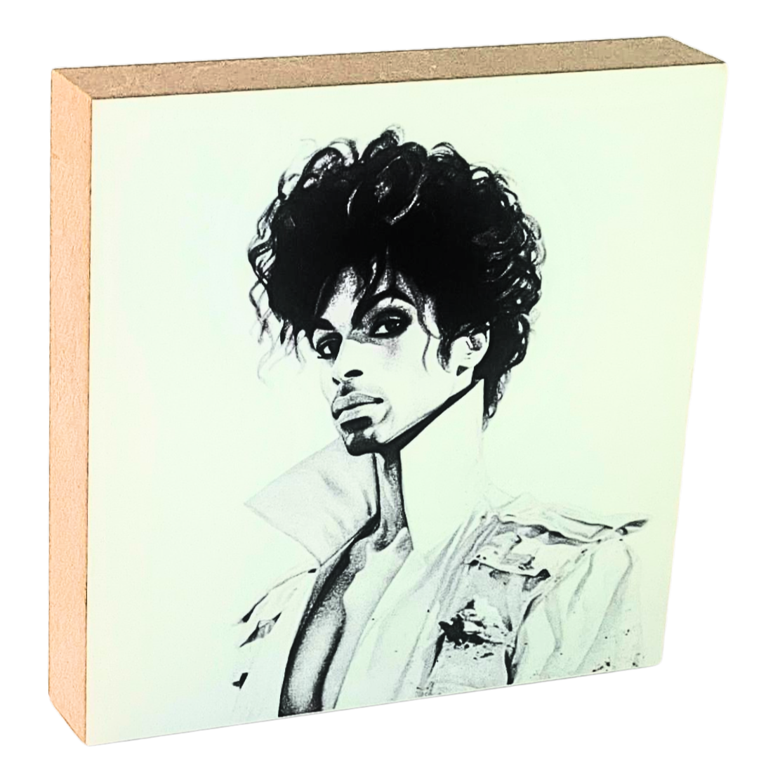 Holzbild 10 x 10 cm mit einer Abbildung des Künstlers Prince