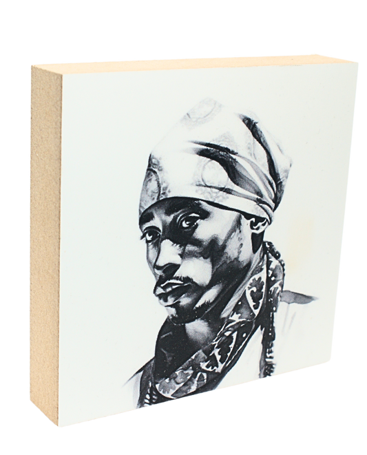 Holzbild 10 x 10 cm mit dem Portrait von Tupac Shakur