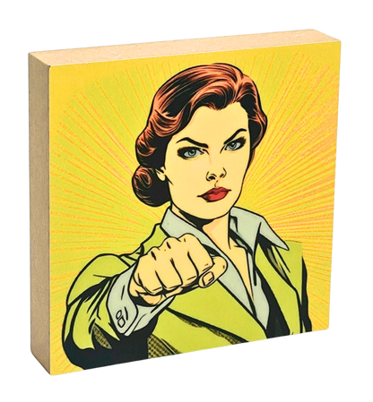 Pop Art Holzbild Frauenpower – buntes Motiv, 10 x 10 cm, moderne Wanddeko