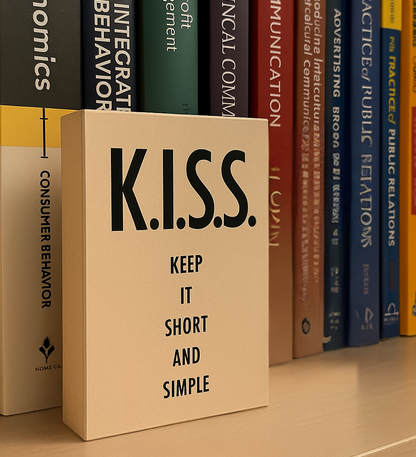 Hlzbild "K.I.S.S." vor einer Reihe von Fachbüchern
