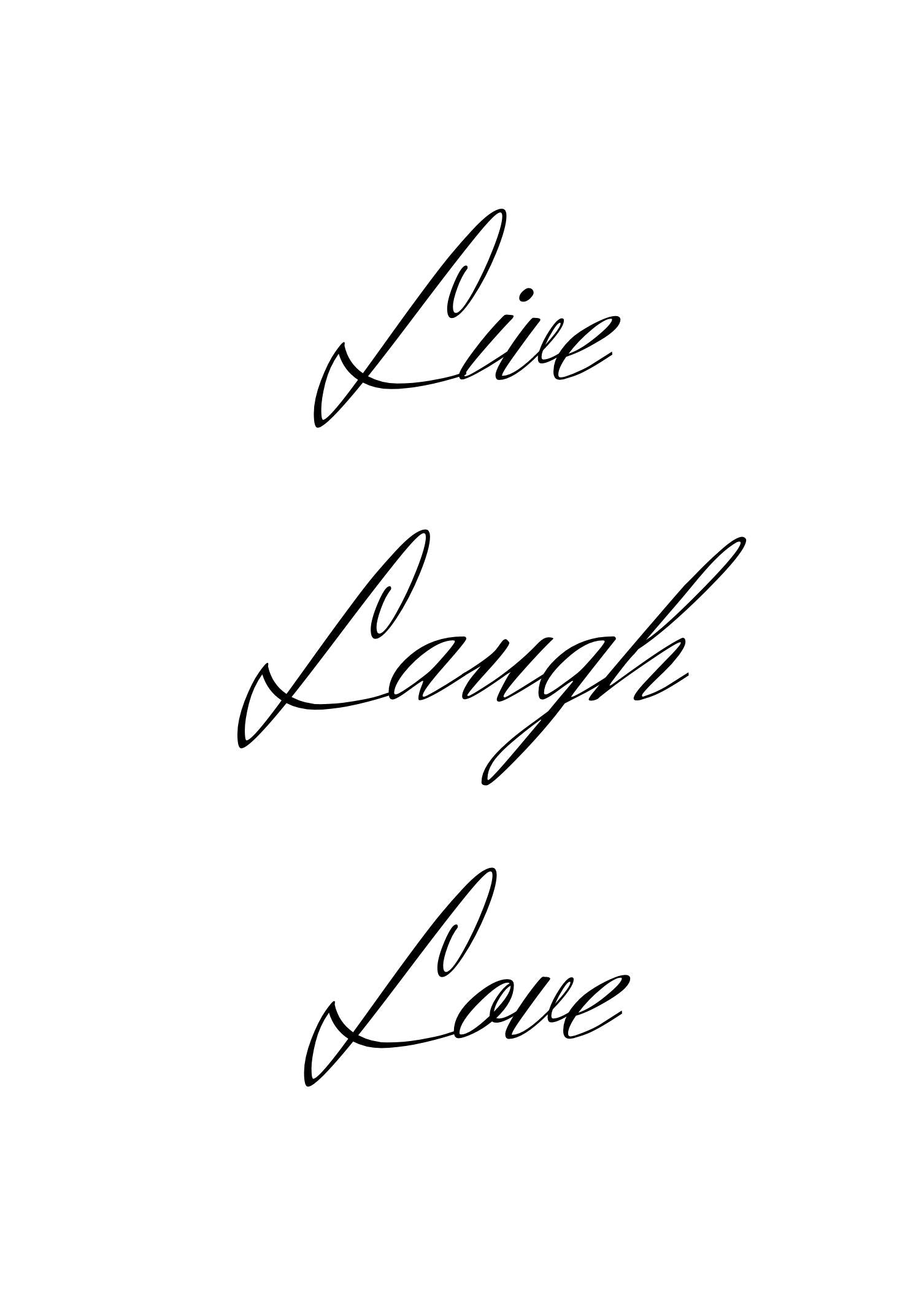 Vollbild Motiv Holzbild 8,5 x 12 cm schwarze Schrift auf weißem Hintergrund "Live Laugh Love"