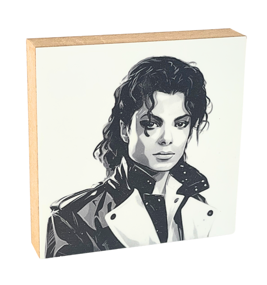Holzbild 10 x 10 cm mit einem Portrait von Michael Jackson.