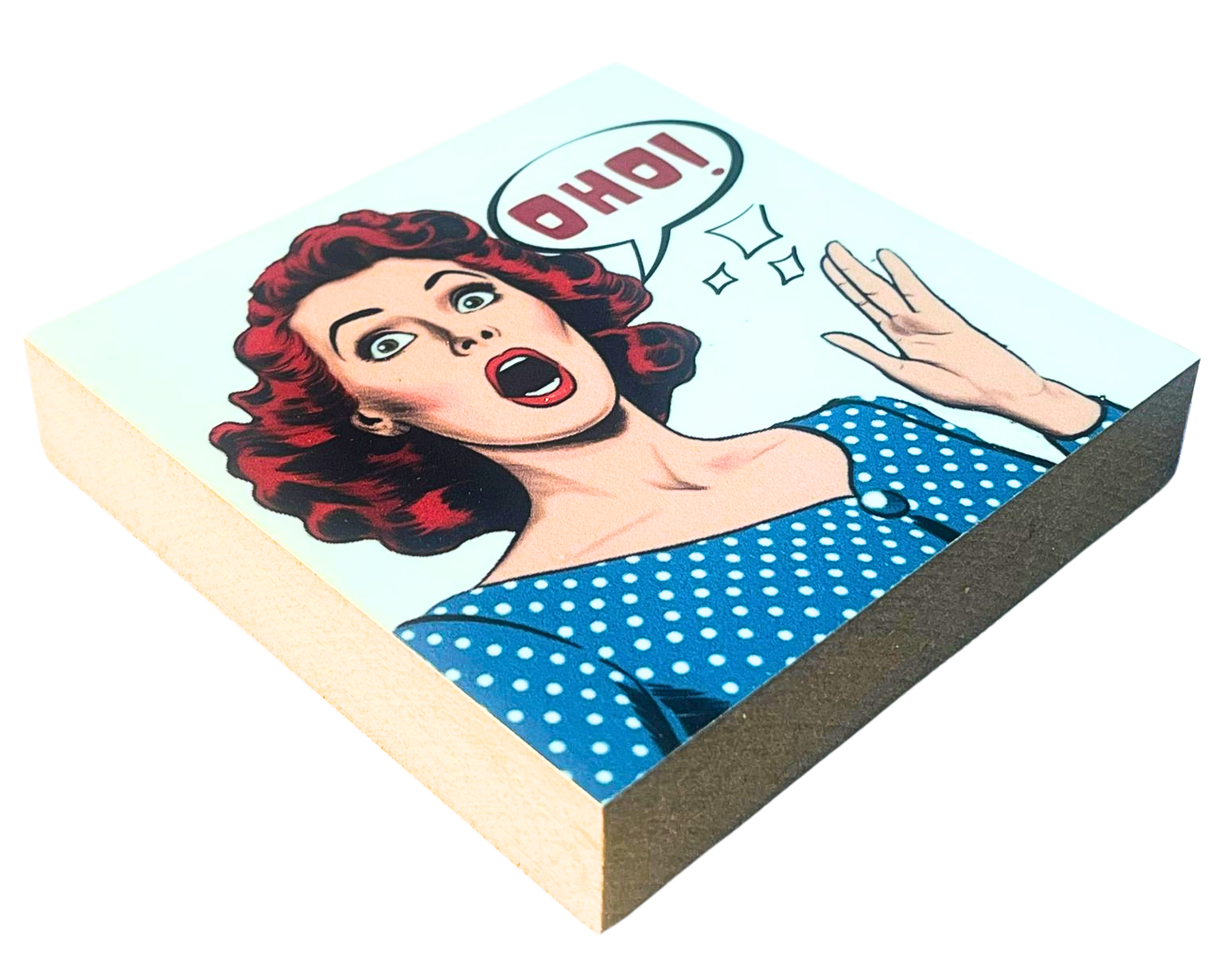 Liegende Ansicht Pop Art Holzbild – buntes Motiv, 10 x 10 cm, moderne Wanddeko