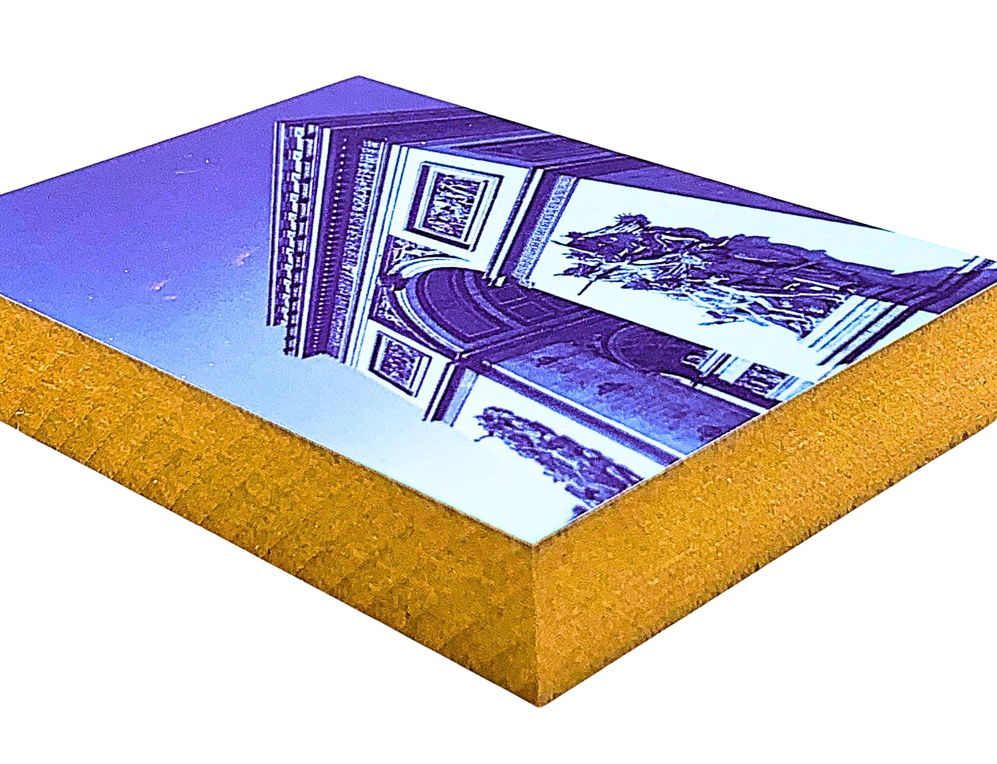Liegende Ansicht Holzbild 5 x 12 cm, mit Arc de Triomphe in Blautönen